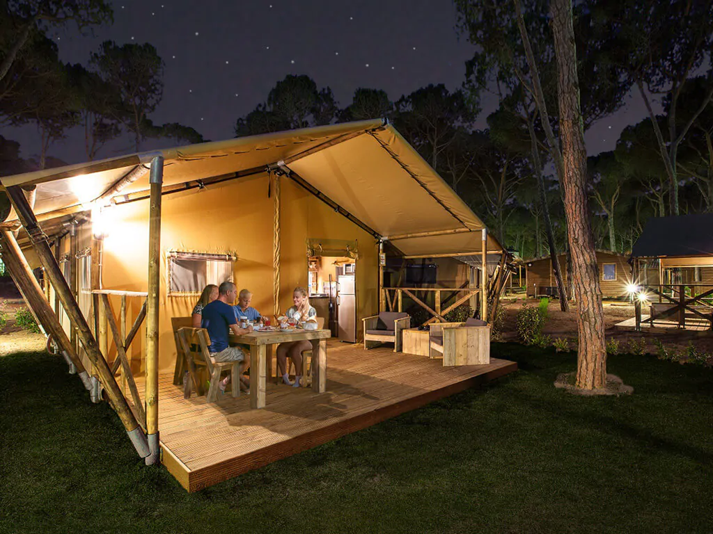 glamping-tent-sunlodge-bintulu-exterior-terrace-evening