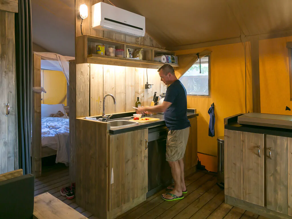glamping-tent-sunlodge-bintulu-interior-kitchen-dinner-preparing
